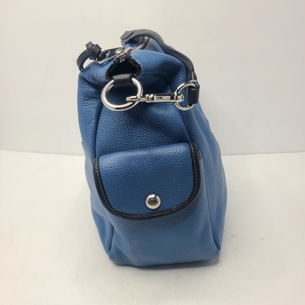 Coach Pennie Pebbled Leather Sky Blue Blk Trim Shoulder Handbag Purse Rare Color - Picture 2 of 11